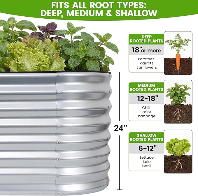 Galvanized Raised Garden Bed Outdoor 24'' Deep | Oval Metal Garden Beds - Image 4