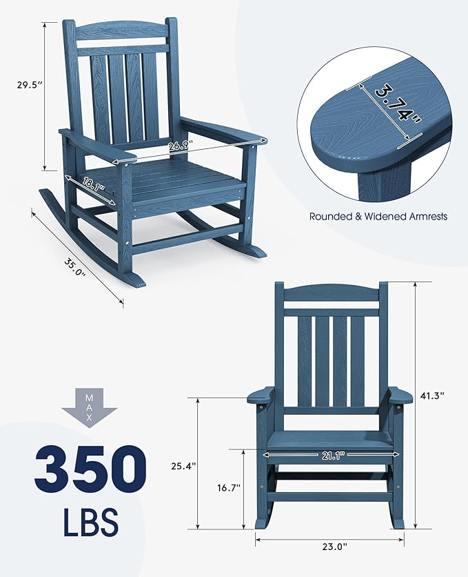 KINGYES Oversized Patio Rocking Chair Set of 2, High Density Polyethylene - Image 3