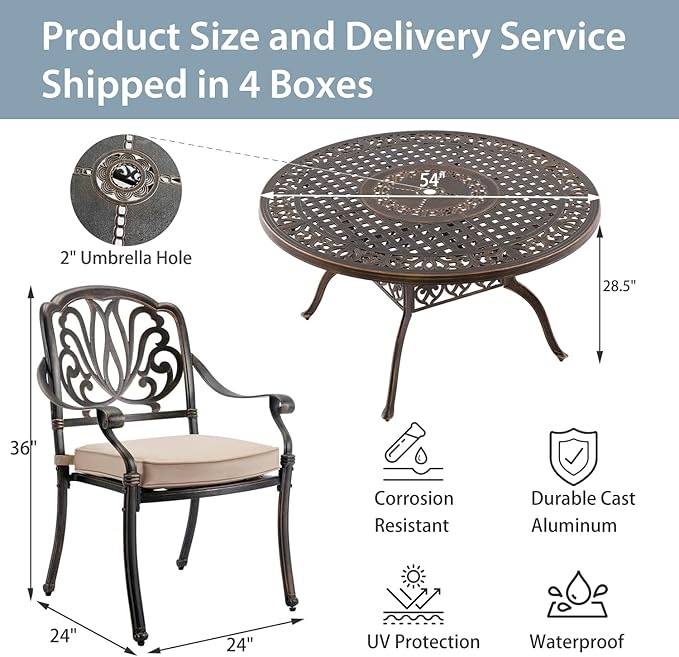 7-Piece Cast Aluminum Patio Furniture, Outdoor Dining Sets - Image 6