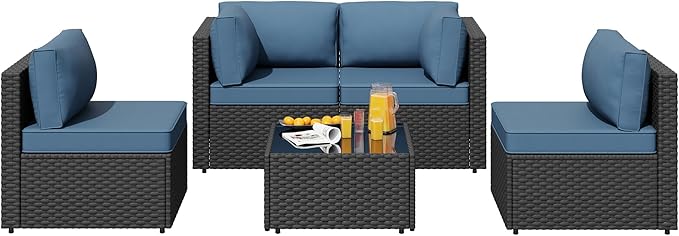 SUNLEI 5 Piece Patio Furniture Sets, Low Back All-Weather Rattan Sectional Sofa - Image 6