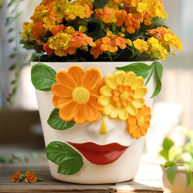 GUGUGO Abstract Face Flower Planters Colorful Unique Rainbow Head Planter by GUGUGOHOMEDECOR