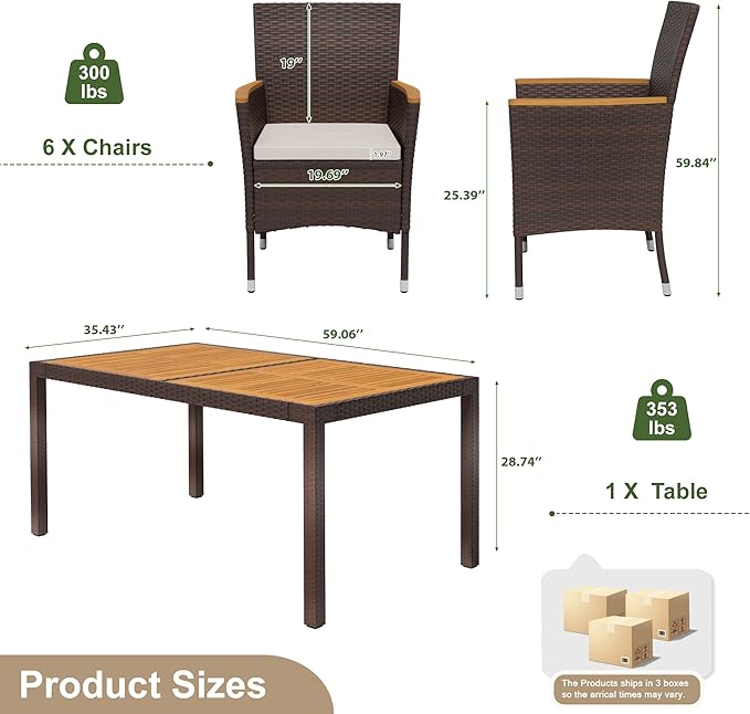 Devoko Dining 7 PCS Furniture, Patio Conversation Set - Image 7
