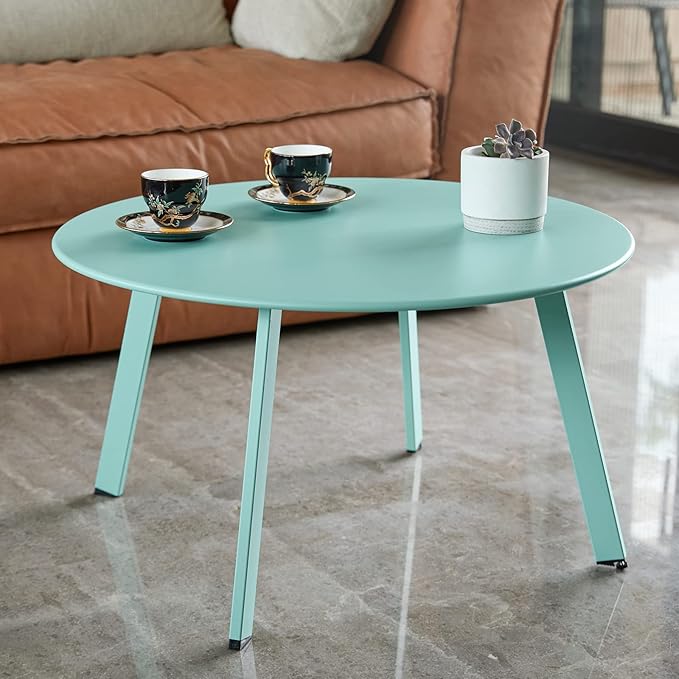 Outdoor Side Table, Outdoor/Indoor Metal Steel Patio Coffee Table, Round - Image 2