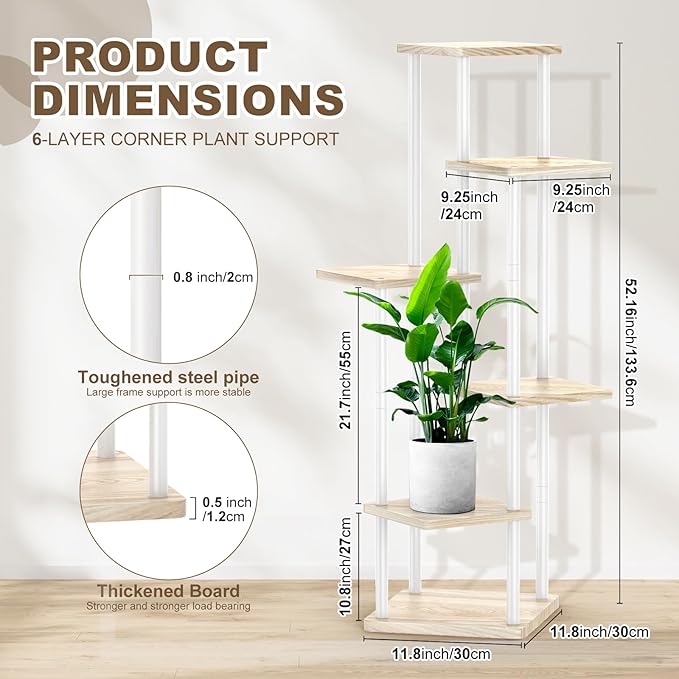 6 Tier Wood Tall Plant Stand Metal Rack Indoor, Planter Shelf Display Rack - Image 2
