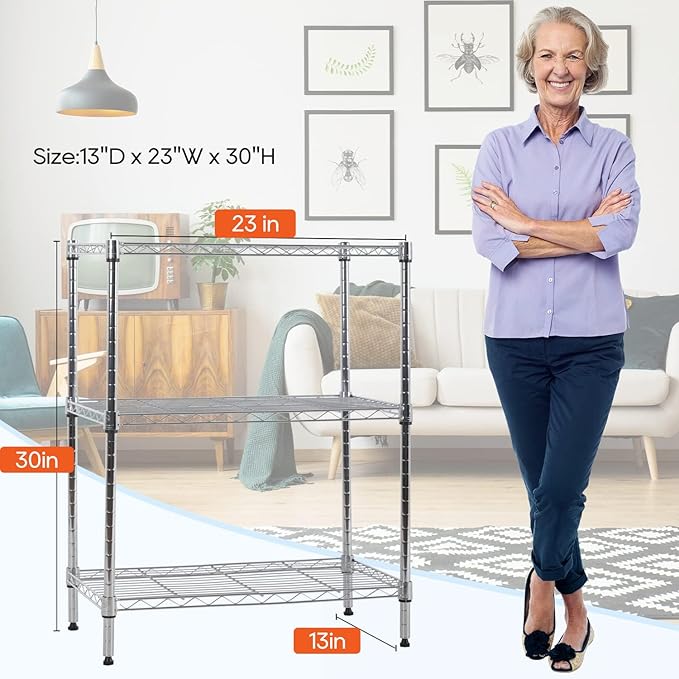 BestOffice 23Lx13.2Wx30.2H Adjustable Metal Storage Shelves 3-Tier Wire - Image 3