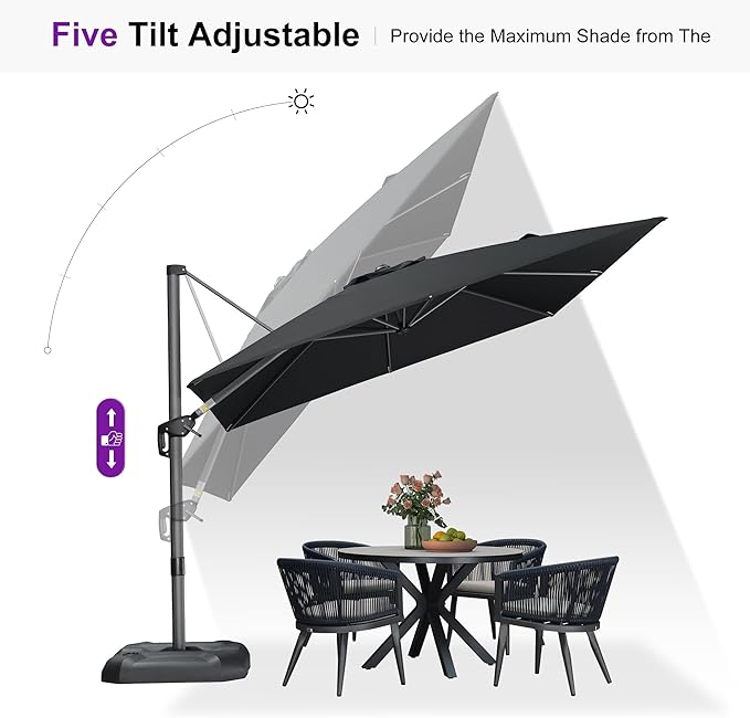 PURPLE LEAF 9 Feet Patio Umbrella Outdoor Cantilever Square Umbrella Aluminum - Image 5