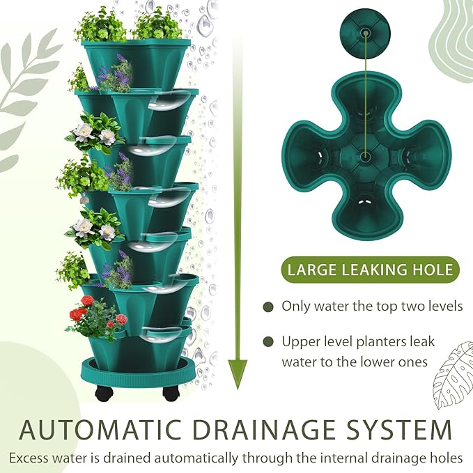 Umigy 2 Set of 7 Tier Vertical Planter Stackable Tower Planters Strawberry Herb - Image 3