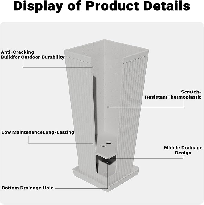 Tall Planters for Outdoor Plants Set of 2, 23.6" Large Taper Flower Plant Pots - Image 5