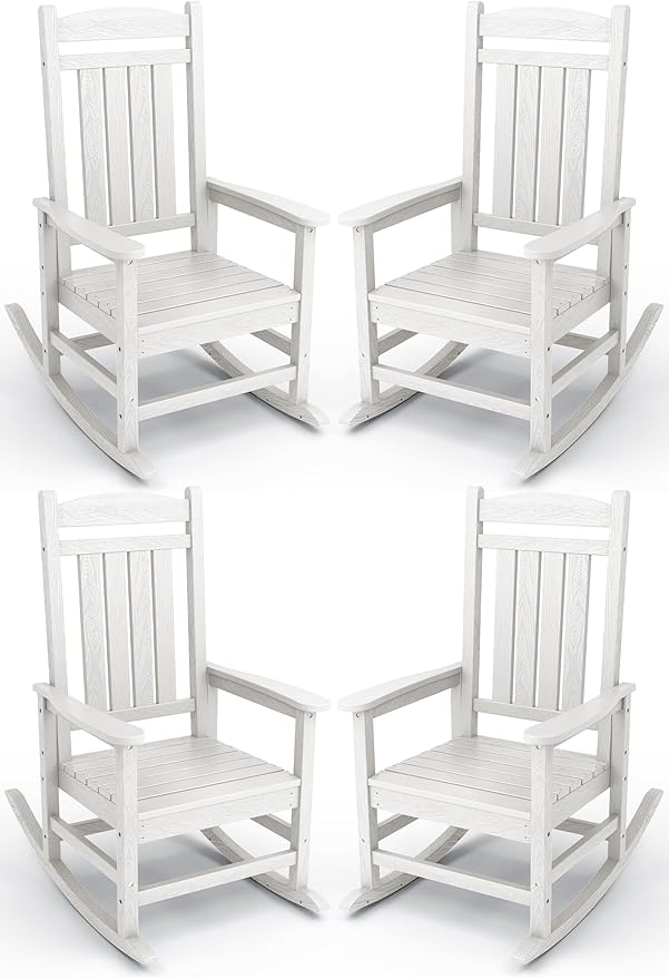 KINGYES HDPE Patio Rocking Chair Set of 4, Outdoor Rocking Chairs Porch Rocker by KINGYES