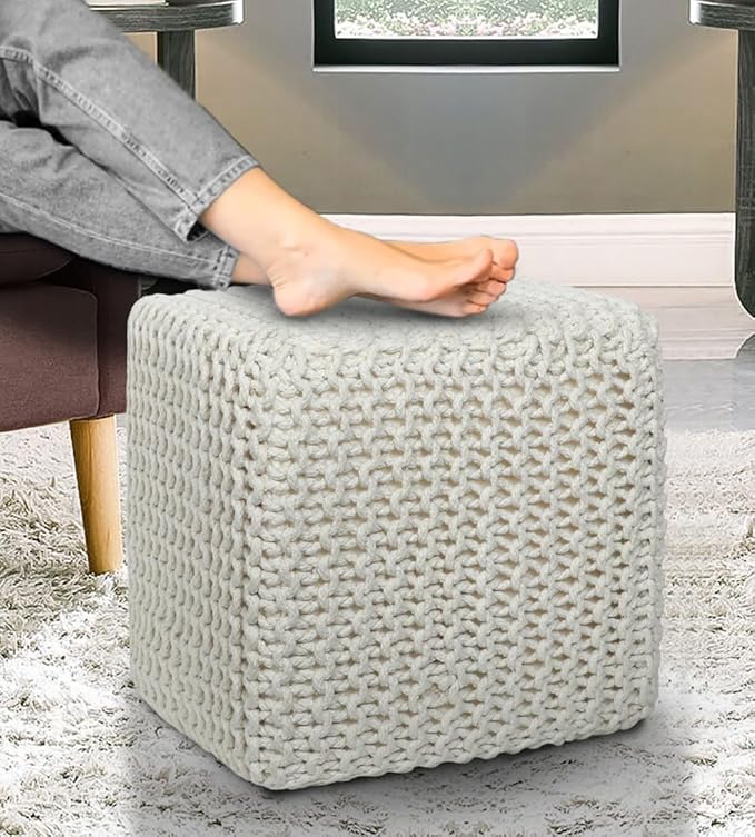 COTTON CRAFT Braided Cube Pouf - Image 4