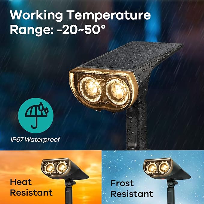 Consciot Solar Spotlights Outdoor, IP67 Waterproof 2-in-1 Solar Spot Lights - Image 3