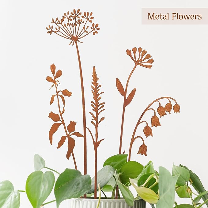 Metal Flowers for Outside, Decorative Garden Stakes, Flower Bed Decor Plant - Image 3