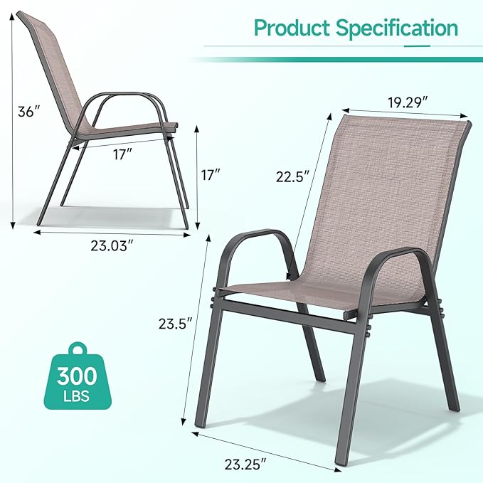 Patio Chairs Set of 6, Easily Set Up Stackable Outdoor Dining Chairs - Image 3