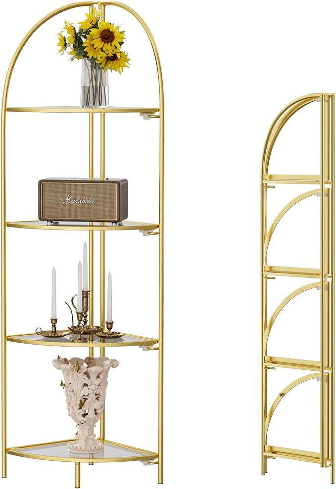 Crofy Foldable 4 Tier Corner Shelf, Metal Corner Plant Stand by CrofyLLC