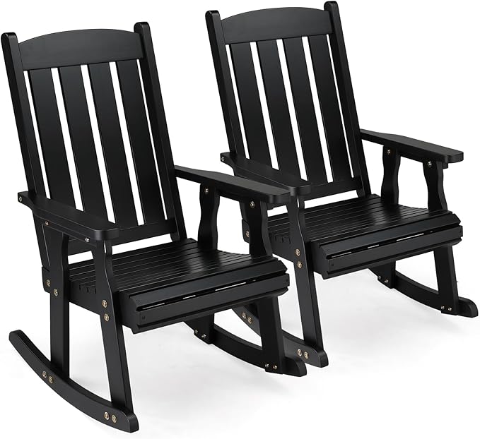 VINGLI Outdoor Rocking Chair Set of 2, Heavy Duty 600 LBS Wooden Rocking Chair by VINGLI