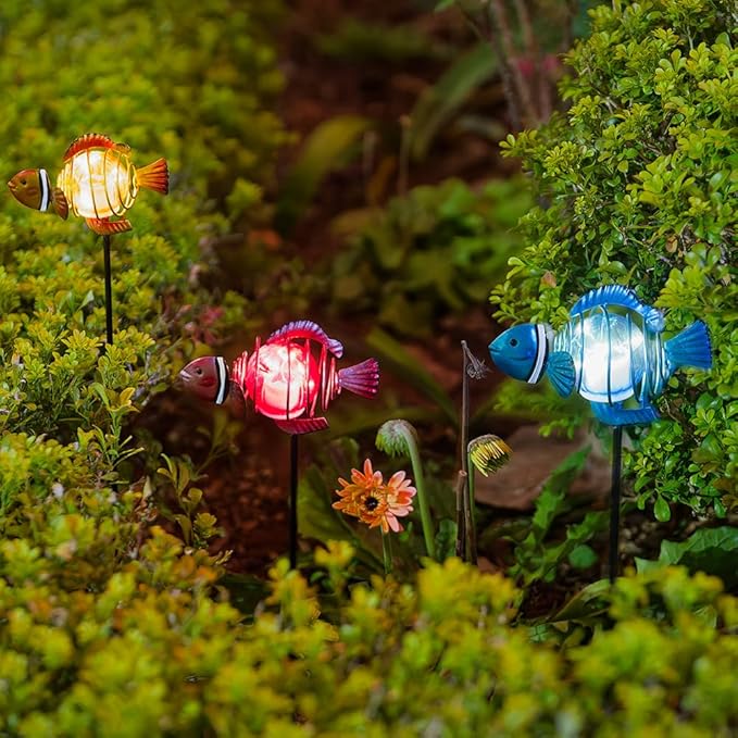 Fish 3Pack 21.3''H Outdoor Figurine Lights, Decorative Garden Stake - Image 2