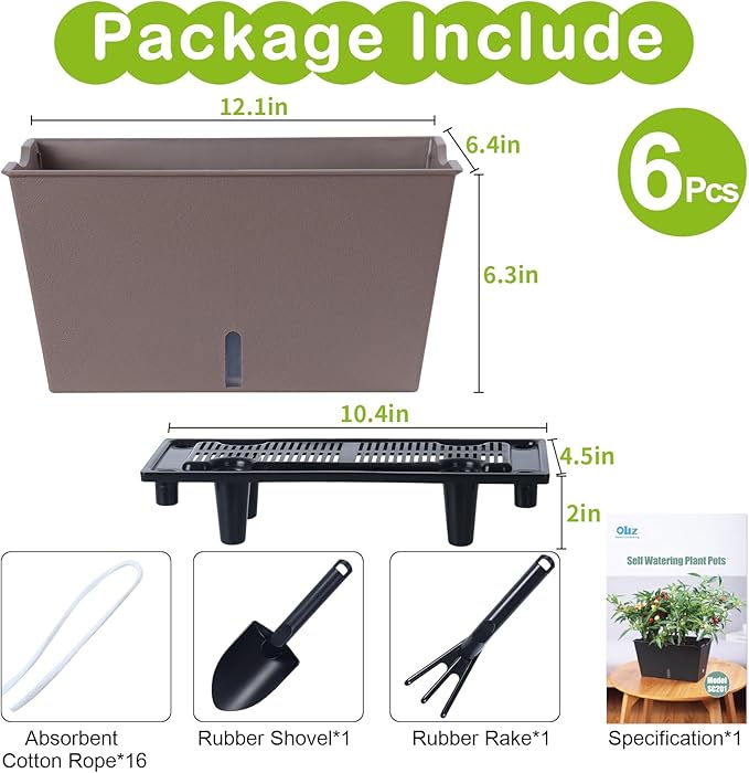 Window Box Planter 6 Pcs, 12.6 Inches Self Watering Rectangle Flower Plant Pots - Image 7