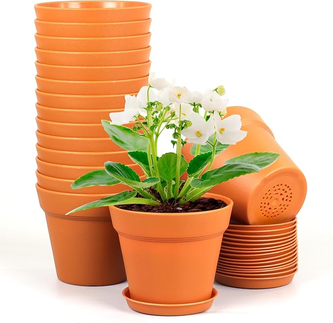 6 inch Plastic Nursery Pots, 16 Pack Plant Pots by Meowell