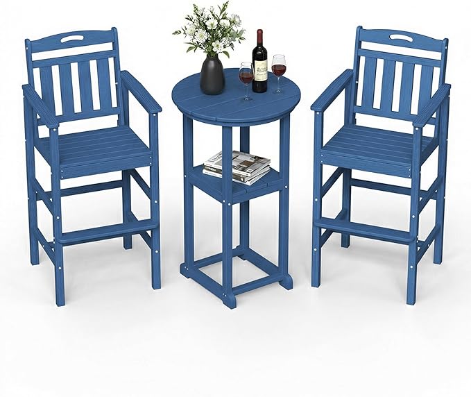 Ciokea 3-Pcs Bistro Table and Chairs, All-Weather Round High Top Bar Table by CIOKEA