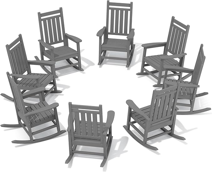 SERWALL HDPE Outdoor Rocking Chair Set of 8, Patio Rocking Chairs by SERWALL