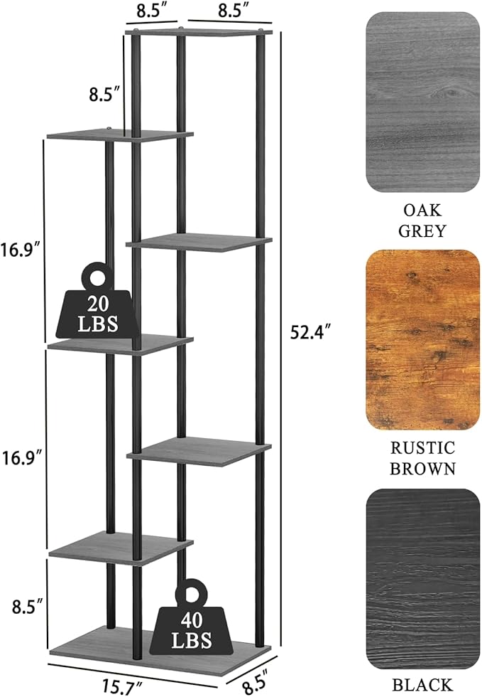 Plant Stand Indoor 7 Tier 8 Potted Metal Wood Plant Shelf, Oak Grey - Image 2