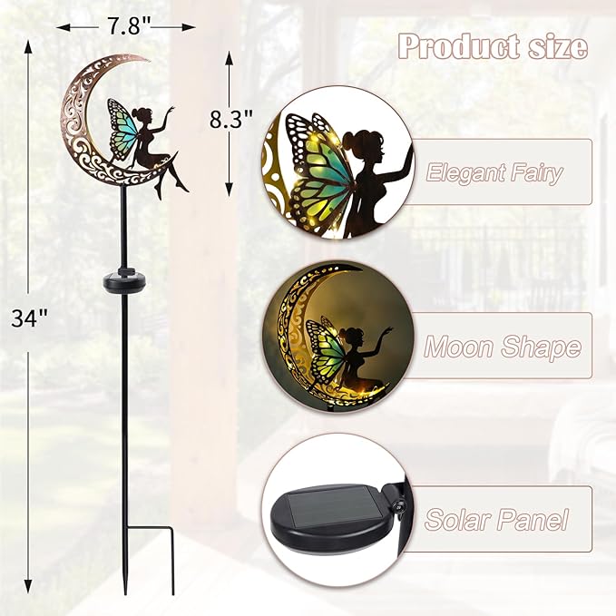 Afirst Solar Garden Lights Outdoor Decor Moon Fairy Stake Lights Waterproof - Image 2