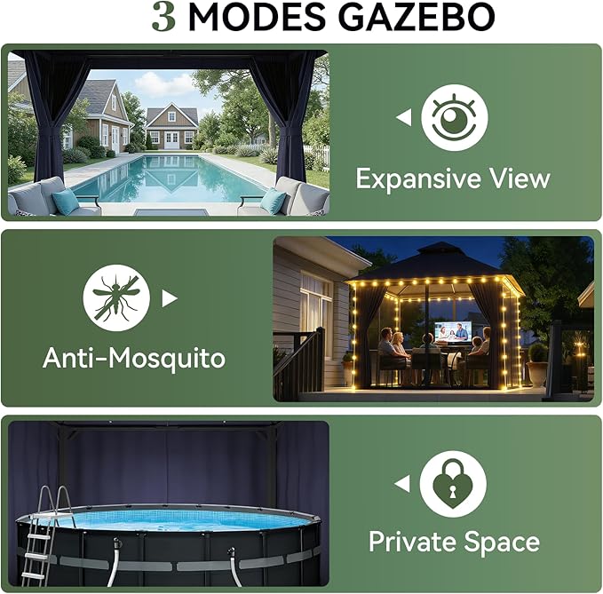 Aoxun Outdoor Gazebo for Patio 10x10 Metal Frame Canopy - Image 5