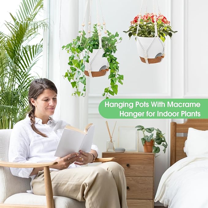 Hanging Planters for Indoor Outdoor Plants, 2 Pack Self Watering Hanging Pots - Image 6