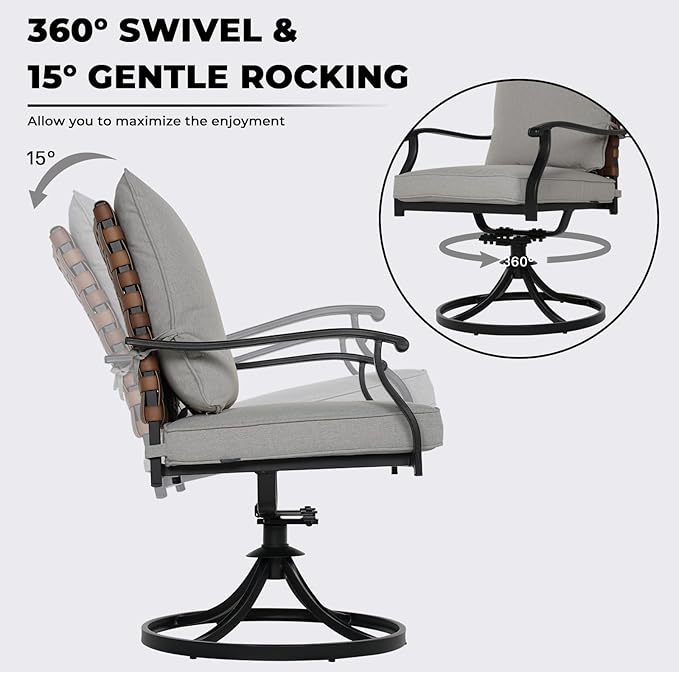 Grand patio 7-Piece Outdoor Dining Set, 6 Leather-Look Wicker Swivel Patio - Image 3