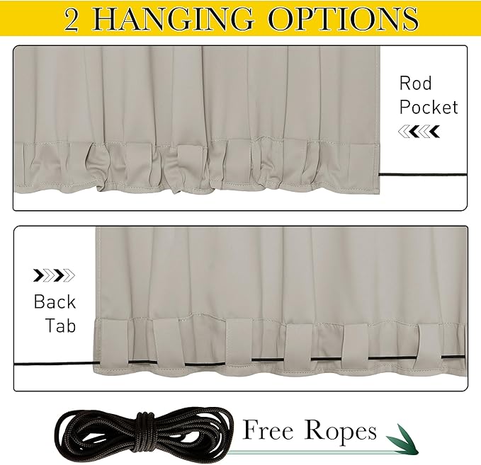 NICETOWN Outdoor Curtains for Patio Waterproof 108 inches Long 2 Panels - Image 2