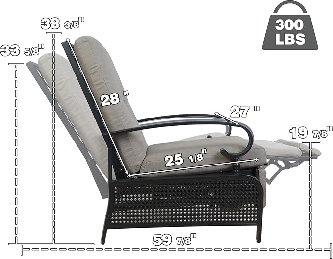 Kozyard Adjustable Outdoor Reclining Lounge Chair, Cushioned Patio Chaise Lounge - Image 2