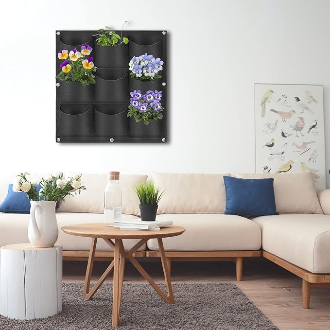 9 Pockets Hanging Planter Bags, Hanging Vertical Wall Mounted Plant Planting - Image 8