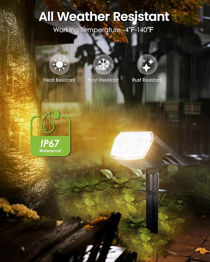 Solar Spot Lights Outdoor IP67 Waterproof 6 Pack, 63 LED 3 Modes Solar - Image 7