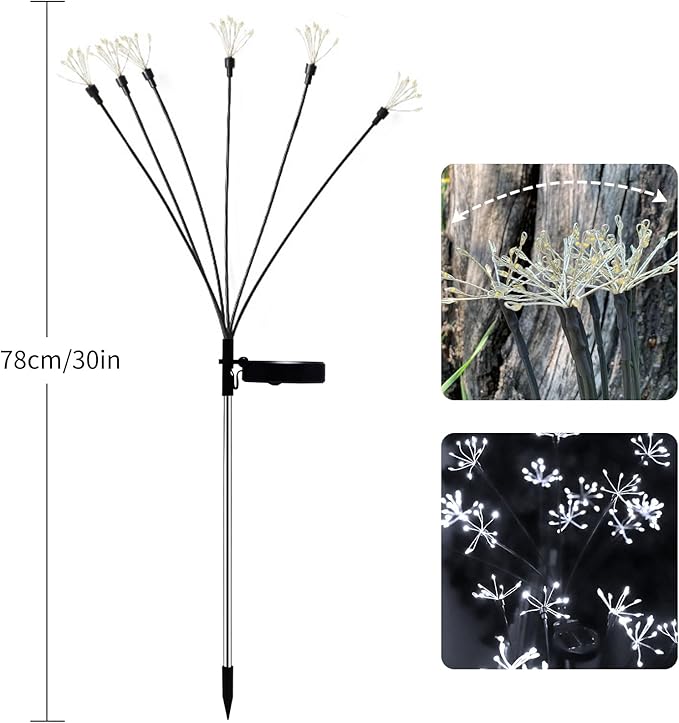 JJGoo Solar Garden Lights, New Upgraded 2 Pack Solar Swaying Starburst Light - Image 2