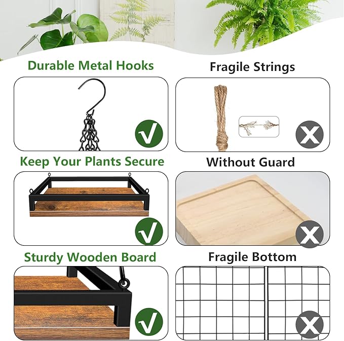 Plant Hanger Indoor, 2 Pack 16" Wooden Hanging Plant Holder - Image 4