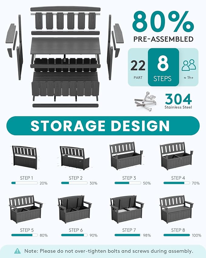 SERWALL HDPE Outdoor Storage Bench, All-Weather, UV-Resistant Deck Box - Image 7