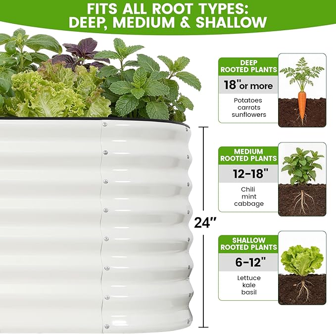 Galvanized Raised Garden Bed Outdoor 24'' Deep | Oval Metal Garden Beds - Image 4