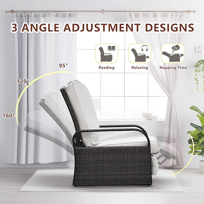 ART TO REAL Outdoor Recliner, Automatic Adjustable Wicker Lounge Recliner Chair - Image 3