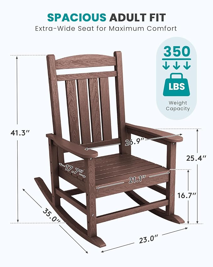 SERWALL Oversized Outdoor Rocking Chair, All-Weather Patio Rocking Chair - Image 3