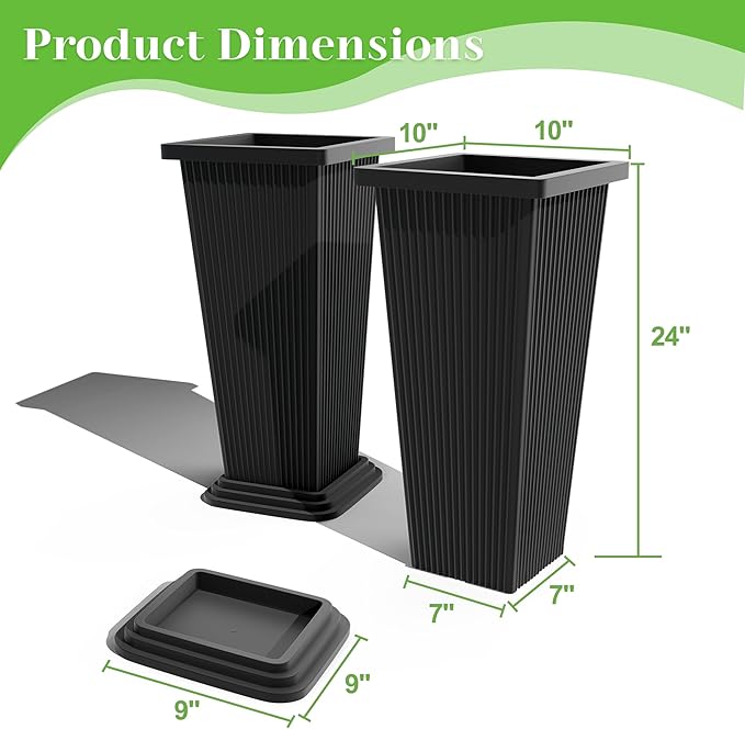 FENCY Set of 2 Tall Planters for Outdoor Plants, 24 Inch Large Tapered Pots - Image 3