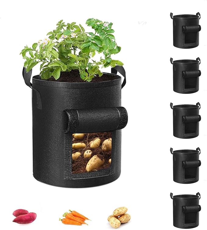 5-Pack 10 Gallon Potato Grow Bags, Garden Planting Bag by Cavisoo