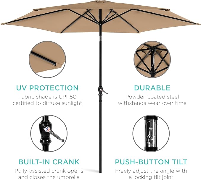 Best Choice Products 10ft Outdoor Table Compatible Steel Polyester Market Patio - Image 5