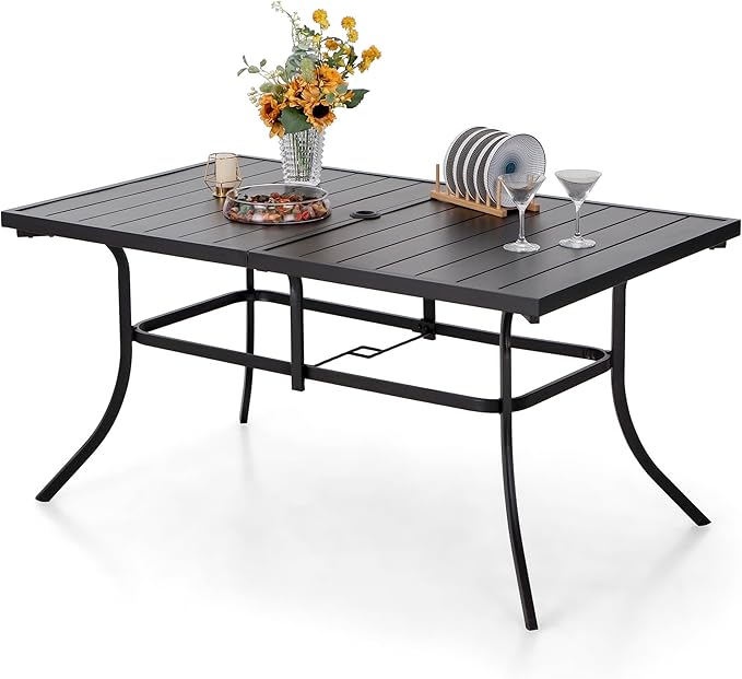 PHI VILLA 6-Person Outdoor Metal Steel Slat Dining Rectangle Table by PHIVILLAThepioneerofcomfortablehouseholdsupplies