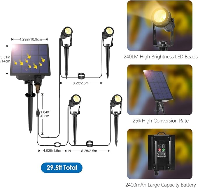 ALOVECO Solar Spot Lights Outdoor 4-in-1 Solar Powered Spotlights IP65 - Image 7