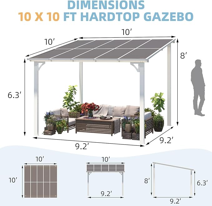 AECOJOY 10' x 10' Pergola Gazebo in White, Small Wall Mounted Pergolas and - Image 6
