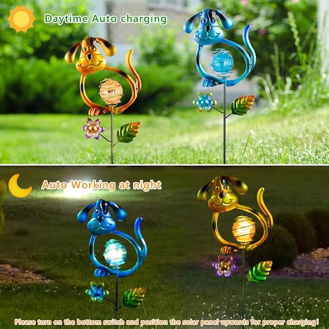 Solar Outdoor Garden Lights, 27.4''H Solar Dog Statues Outdoor Lights, - Image 4