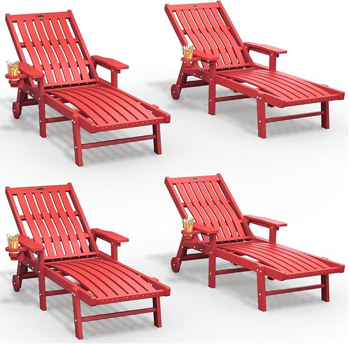 Patio Chaise Lounge Chair Set of 4, Oversized Lounge Chair Outdoor by THOEOE