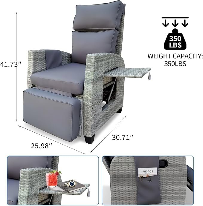 Wicker Outdoor Recliner | 145° Wicker Patio Reclining Chair - Image 2