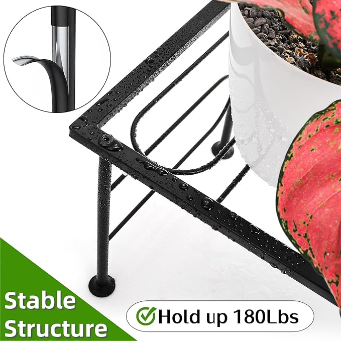 2 Pack Metal Plant Stand Indoor Outdoor, 1 Tier Heavy Duty Flower Pot Stands - Image 3