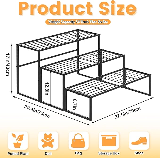3 Tier Metal Plant Stand Indoor Outdoor, Potted Multiple Flower Pot Holder Rack - Image 2